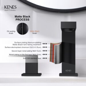 KENES Black Widespread Bathroom Faucet 3 Hole Bathroom Sink Faucet Matte Black Two Handle, 8-Inch 3 Pieces Bathroom Vanity Faucet with Pop Up Drain & Supply Lines, KE-9050-2-P