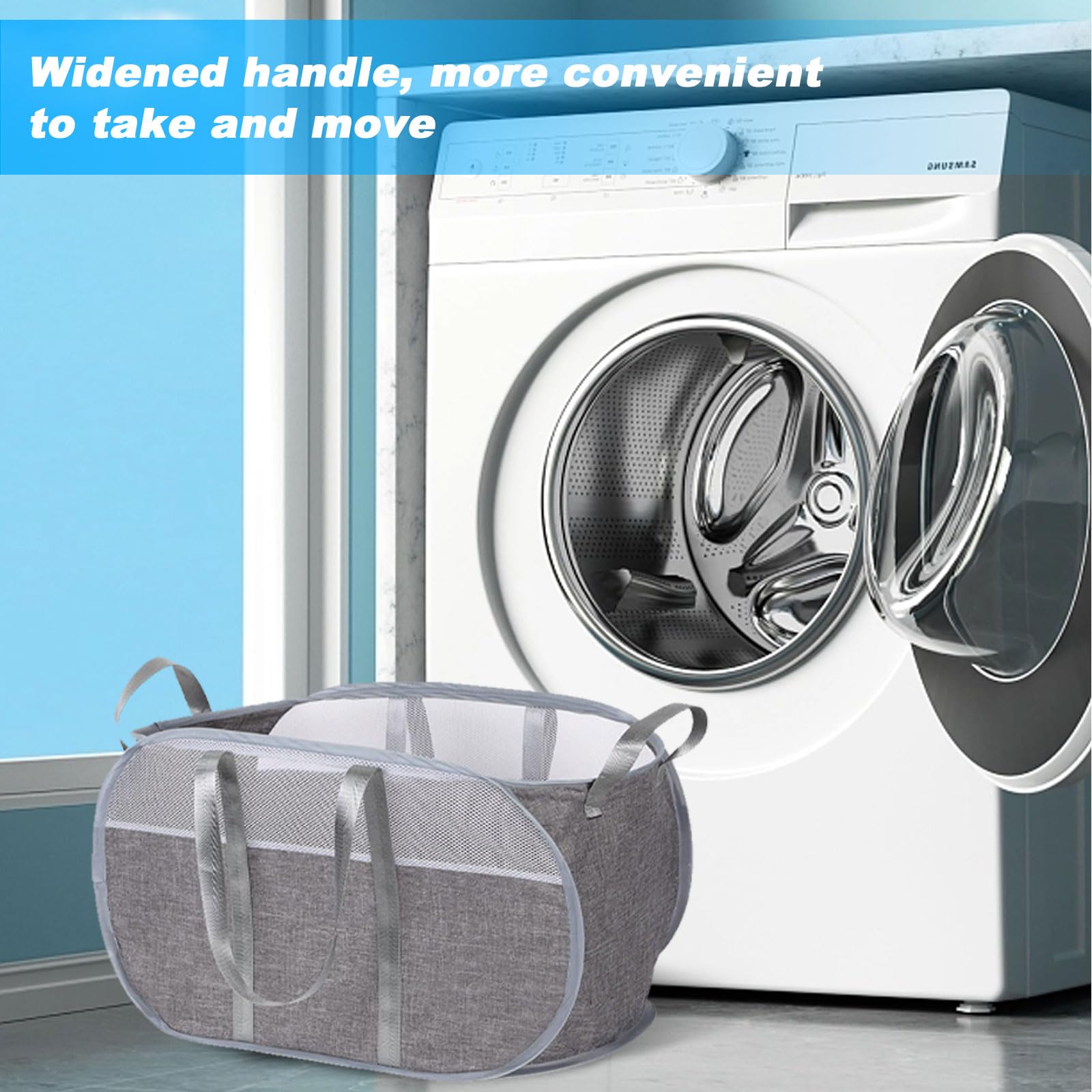 2PCS Collapsible Laundry Baskets, Tear Proof Pop Up Laundry Hamper with Handles, Foldable 65L Large Capacity Dirty Cloths Basket, Lightweight Mesh Clothes Hamper for Home, Laundry Room, Dorm, Travel