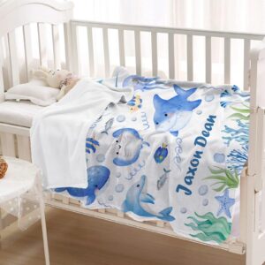 Custom Baby Marine Life Blanket Soft Lightweight Personalized Name Blankets Warm Cozy Plush Throw Blanket for Couch Bed Sofa Personalized Gifts S 40×50in for Kids/Child