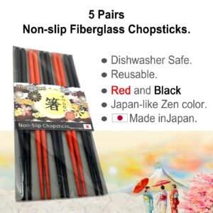 Best Chopsticks for Noodles Ramen Udon Soba Tofu Sushi All Japanese Foods (5pairs set) Made in Japan Non-slip Fiberglass Chopsticks Dishwasher Safe Washable Reusable / Family Hotel Restaurant