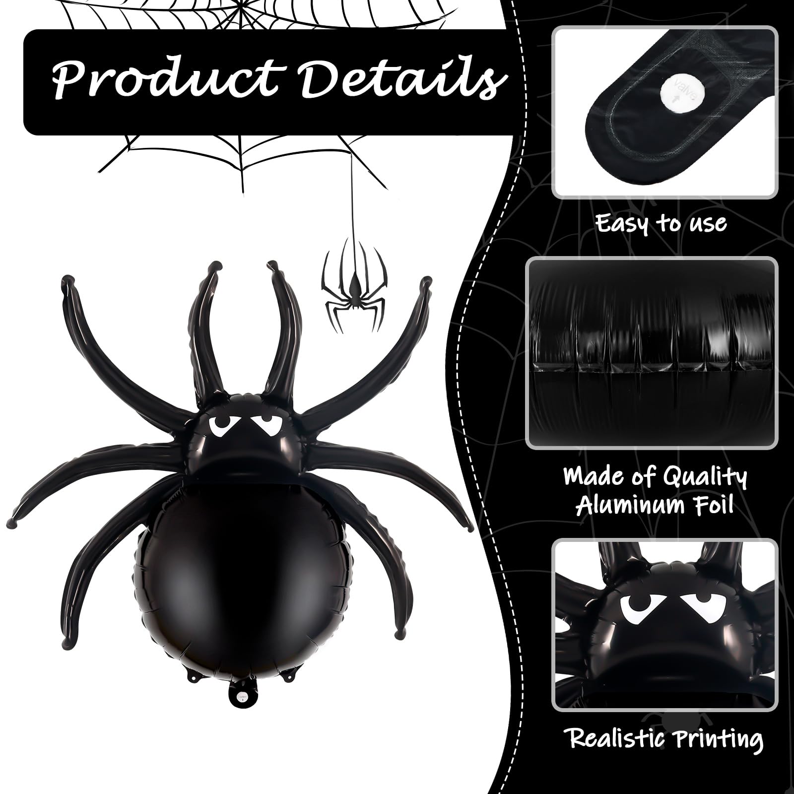 6 Pcs Spider Balloons,33 Inch Large Halloween Black Spiders Balloon Spider Foil Balloons Mylar Balloons for Halloween Party Birthday Haunted House Spooky Decoration Supplies