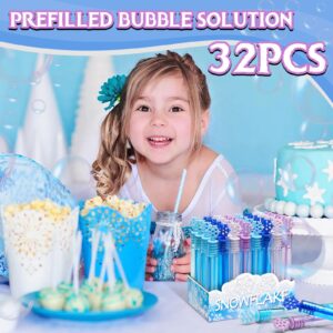 32 Pcs Frozen Bubble Wands Bulk For Kids, 4 Color Mini Snowflake Party Favors, Valentine's Day, Goodie Bag Stuffers, Classroom Exchange Prizes, Birthday Gifts, Pinata, Winter Themed Toy For Girls Boys