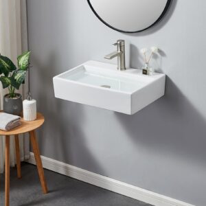 VCCUCINE Contemporary 21"x14" Porcelain Ceramic Wall Mounted Bathroom Vessel Sink,Modern White Floating or Countertop Rectangle Lavatory Art Basin with Faucet Hole Vanity Sink