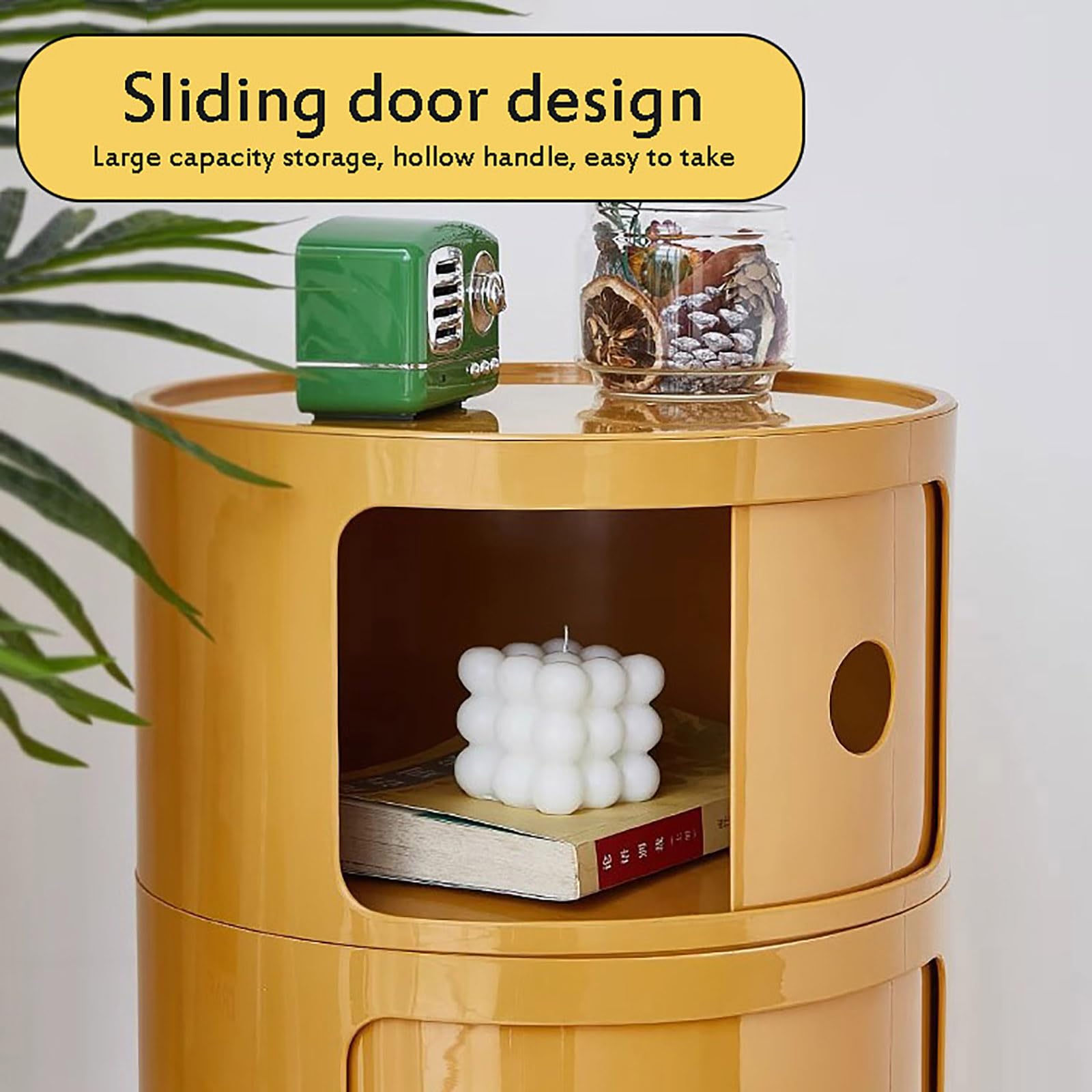 Round Nightstand with Drawers,Small Bedside Table with Storage,Round Storage Cabinet with Sliding Door,Modern End Table Side Table,Plastic Bedside Table Chest for Living Room Bedroom Bathroom