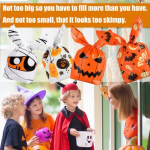 KOCOVIMI 100Pcs Halloween Trick or Treat Bags, 4 Style Patented Appearance Halloween Candy Bags for Kids, Cute Rabbit Ear Halloween Treat Bags Goody Bags Cookie Bags for Halloween Party