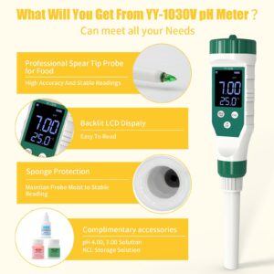 Yewhick Digital pH Meter for Food, Food pH Tester with High Accuracy pH Probe for Sourdough and Bread, Food pH Meter for Canning, Meat, Cheese, Solid Samples and Water, 0.01 Resolution