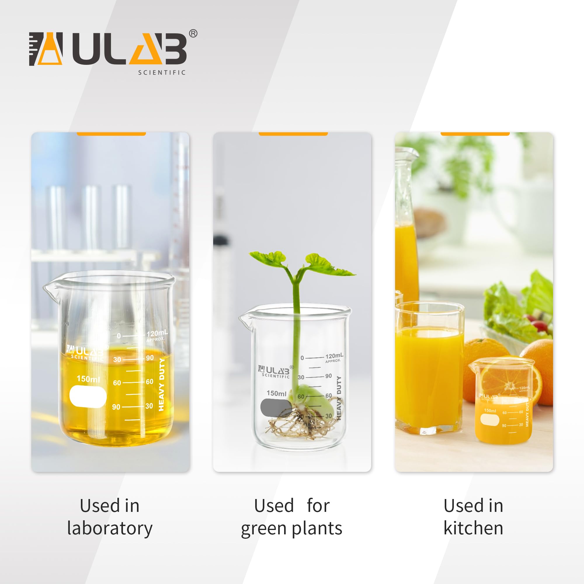 ULAB Heavy Duty Glass Beakers, Vol.4000ml (135oz), Borosilicate 3.3 Glass, Thick Wall Beakers, with Double Scale, Superior Durability & Chemical Resistance, UBG1067