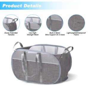 2PCS Collapsible Laundry Baskets, Tear Proof Pop Up Laundry Hamper with Handles, Foldable 65L Large Capacity Dirty Cloths Basket, Lightweight Mesh Clothes Hamper for Home, Laundry Room, Dorm, Travel