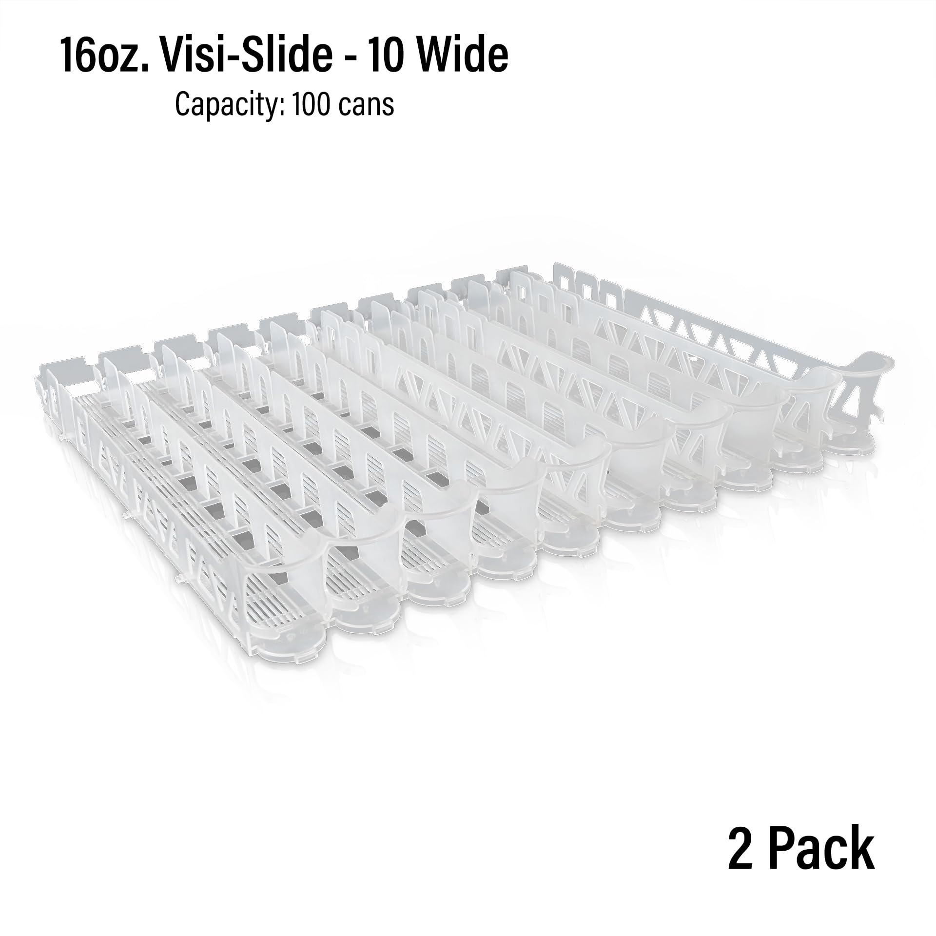 Visi-Slide 14/16oz Soda Beverage Dispenser - Gravity Fed Glide for Angled Shelves for Coolers, Commercial Refrigerators, Cold Vaults (Pack of 2)Drink Dispenser and Organizer for Cans, Bottles and More