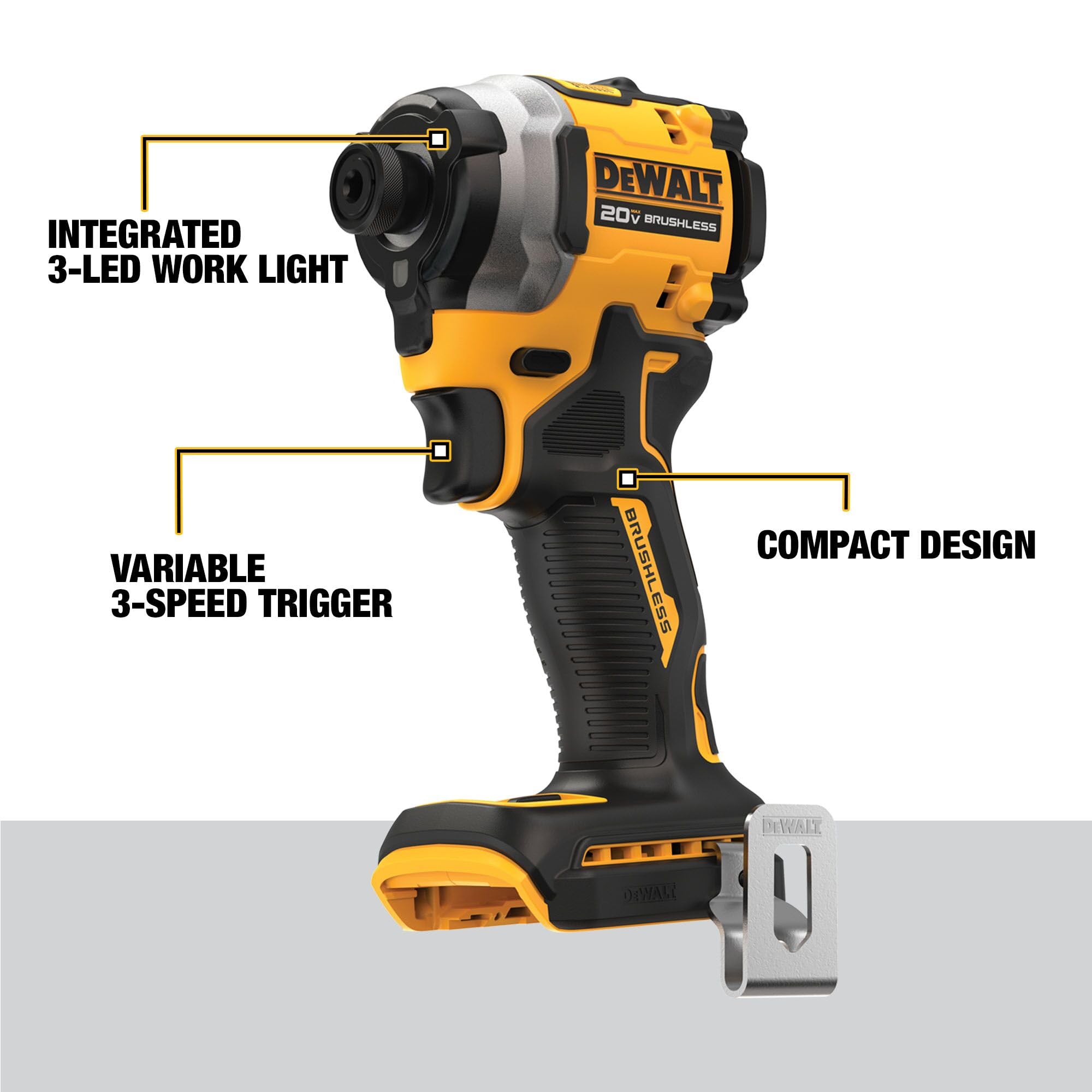 DEWALT 20V MAX ATOMIC Cordless Impact Drill Driver Kit, 1/4 Inch, Battery and Charger Included (DCF850E1)