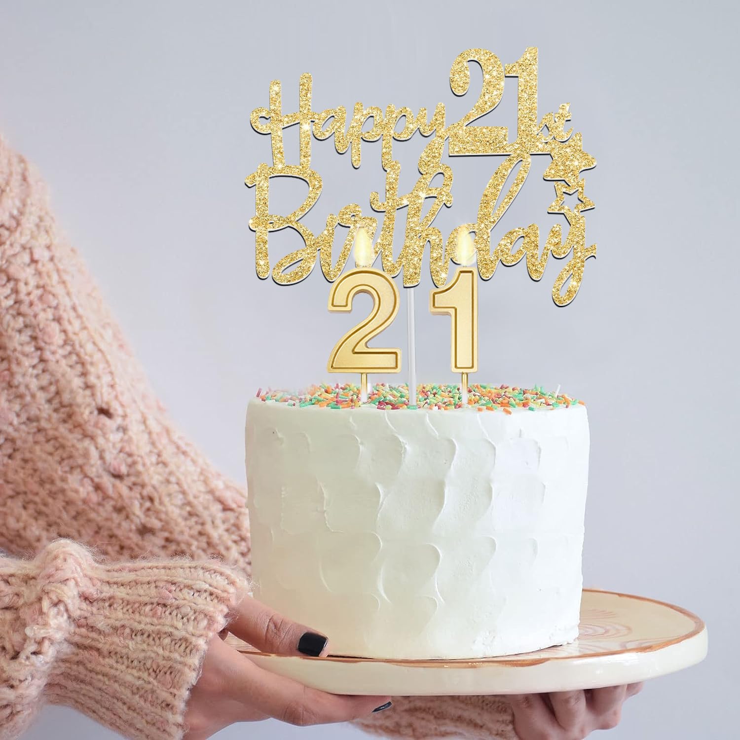 21st Birthday Decorations for Her Include 21st Birthday Tiara and Finally 21 Sash , 21st Birthday Cake Topper and 21 Birthday candles, Gold 21 Balloons, 21st Birthday Gifts for Her Set (Gold)