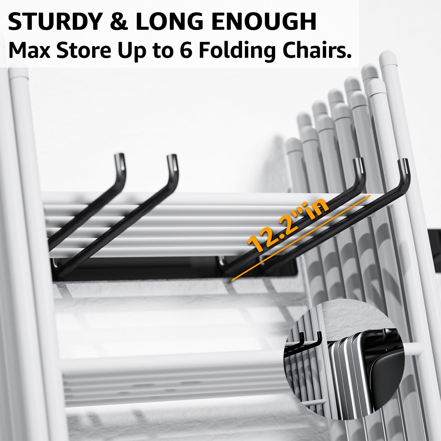 YYR Folding Chair Storage Rack, Garden Tool & Foldable Chairs Organizer Hangers for Garage Organization, Lawn, Beach, Camping, Yard Chairs Hooks Wall Mount, Soild Metal Max Load 480 LBS - 4 Pack