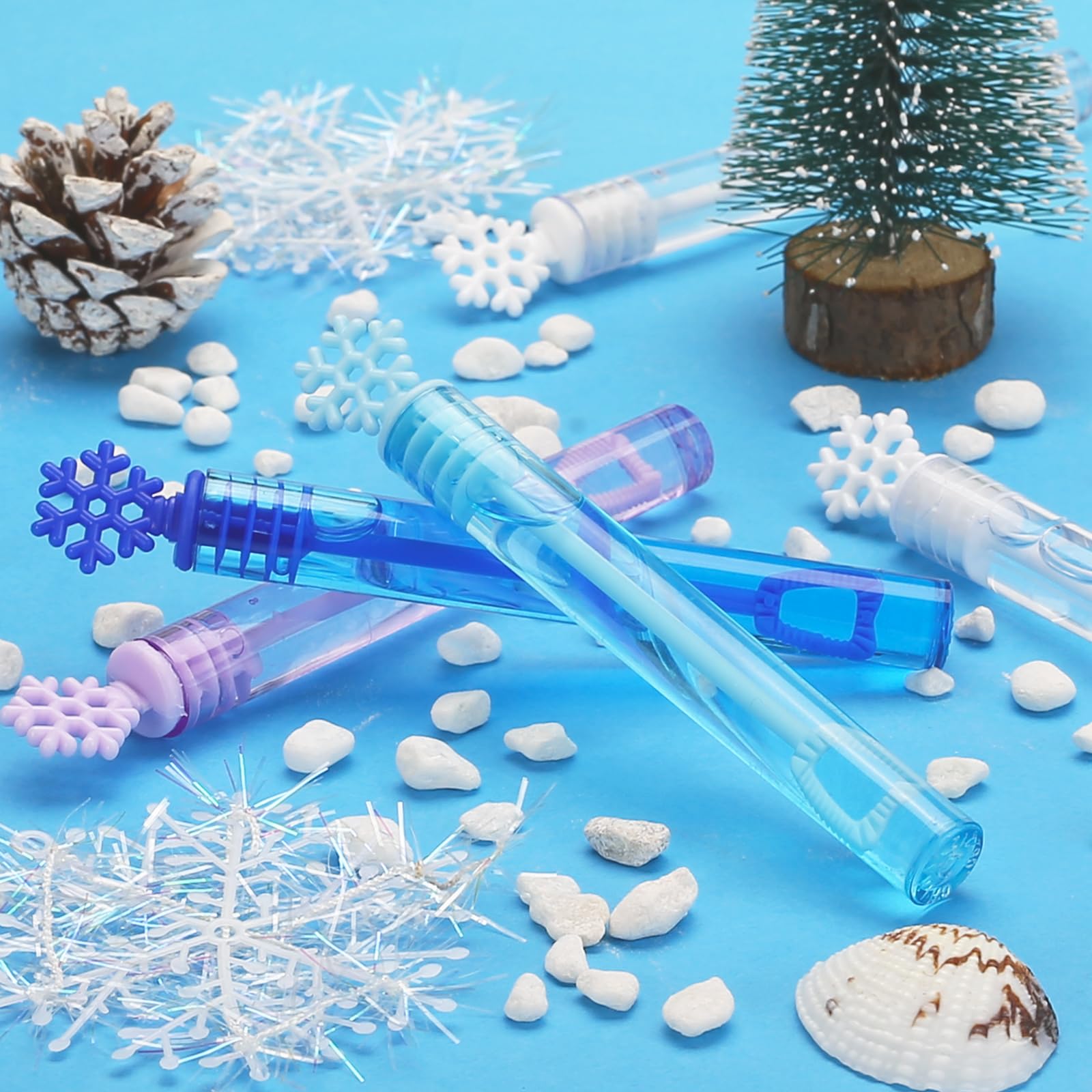 32 Pcs Frozen Bubble Wands Bulk For Kids, 4 Color Mini Snowflake Party Favors, Valentine's Day, Goodie Bag Stuffers, Classroom Exchange Prizes, Birthday Gifts, Pinata, Winter Themed Toy For Girls Boys