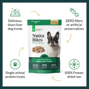 ULTIMATE PET NUTRITION Nutra Bites Freeze Dried Raw Single Ingredient Training Treats Food Topper for Dogs, 4 Ounces, Bison Liver