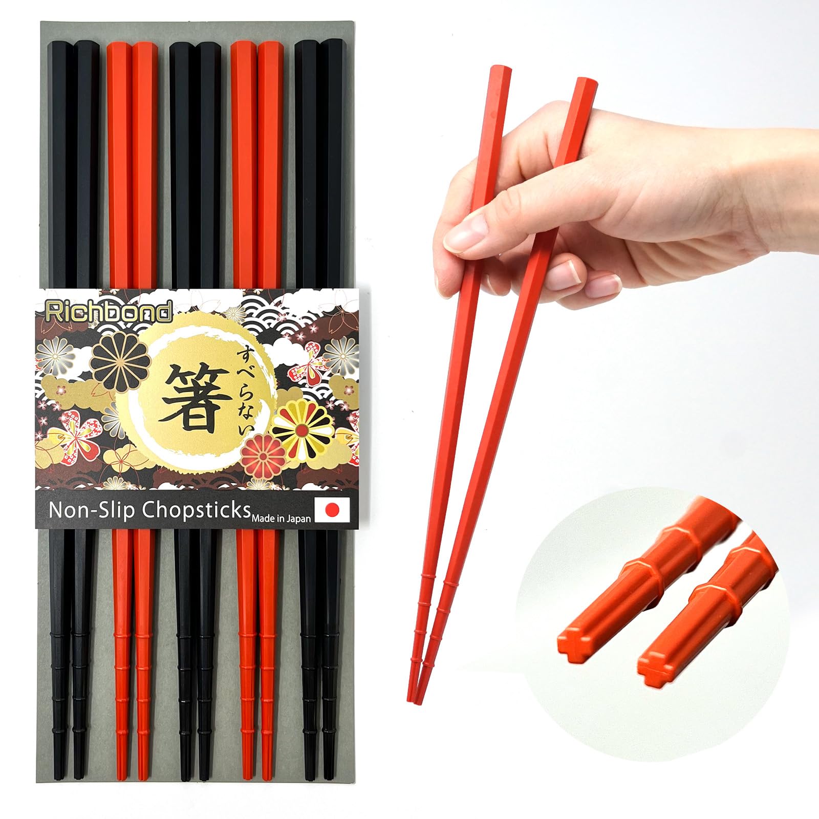 Best Chopsticks for Noodles Ramen Udon Soba Tofu Sushi All Japanese Foods (5pairs set) Made in Japan Non-slip Fiberglass Chopsticks Dishwasher Safe Washable Reusable / Family Hotel Restaurant