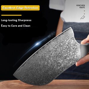 MOKEEN Cleaver Knife 7 Inch, 67 Layers VG10 Damascus Steel Kitchen Knife, Ultra Sharp Meat Cleaver, Professional Chef Knife with Unique Wood Handle, Full Tang, Gift Box