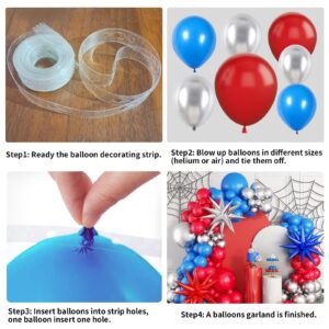 Spider Theme Balloon Garland Kit,Red Blue Balloon Arch Kit,Red Blue Silver Balloon Arch for Independence Day Graduation Super Spider Hero Theme Party Superhero Theme Decorations