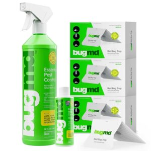 bugmd bed bug trap (3 pack), bugmd essential pest control concentrate (1 pack) and spray bottle 32 oz (1 pack) bundle