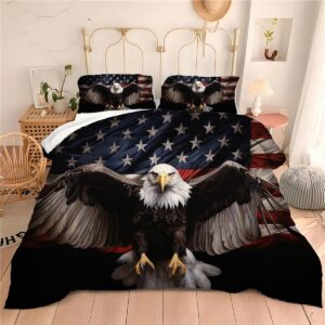 american flag comforter sets queen size bald eagle soft microfiber quilt bedding sets for boys, queen - 1 comforter + 2 pillowcases