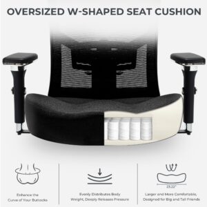 Big and Tall Office Chair 500lbs, Ergonomic Oversize Mesh Desk Chair, Heavy Duty High Back Computer Chair with Wide Thick Seat Cushion, Adjustable Lumbar Support, 4D Armrests