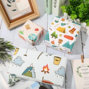 Whaline 12 Sheet Camping Wrapping Paper Tent Bear Tree Mountain Gift Wrap Paper Folded Flat DIY Craft Art Paper for Camp Theme Party Decor Wrapping Supplies