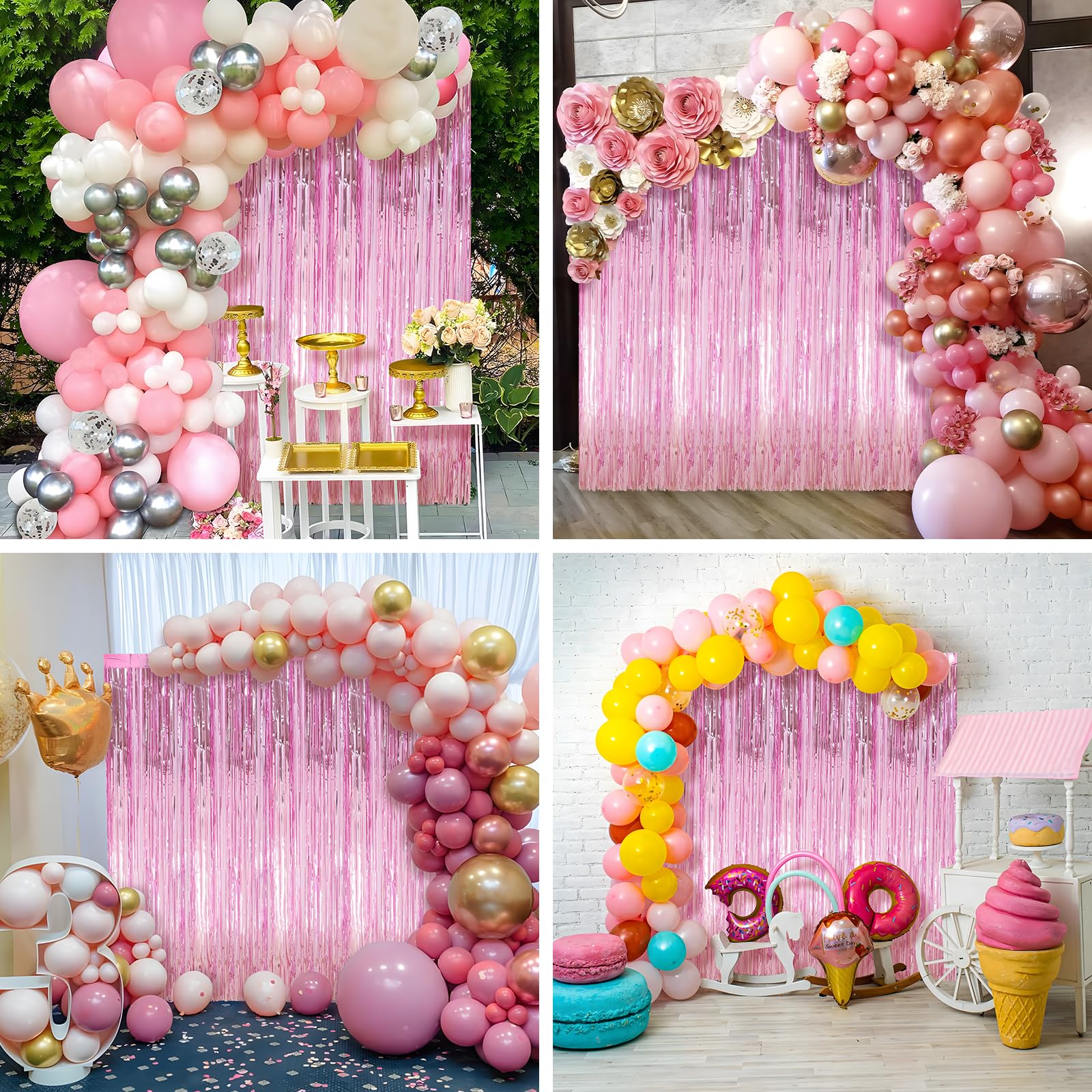 2 Pack Pink Foil Fringe Curtains Streamers Party Decorations 3.3 x 8.2 ft, Pink Tinsel Curtain Fringe Backdrop for Parties, Door Fringe Birthday Streamers, Barbie Backdrop Birthday Party Decorations