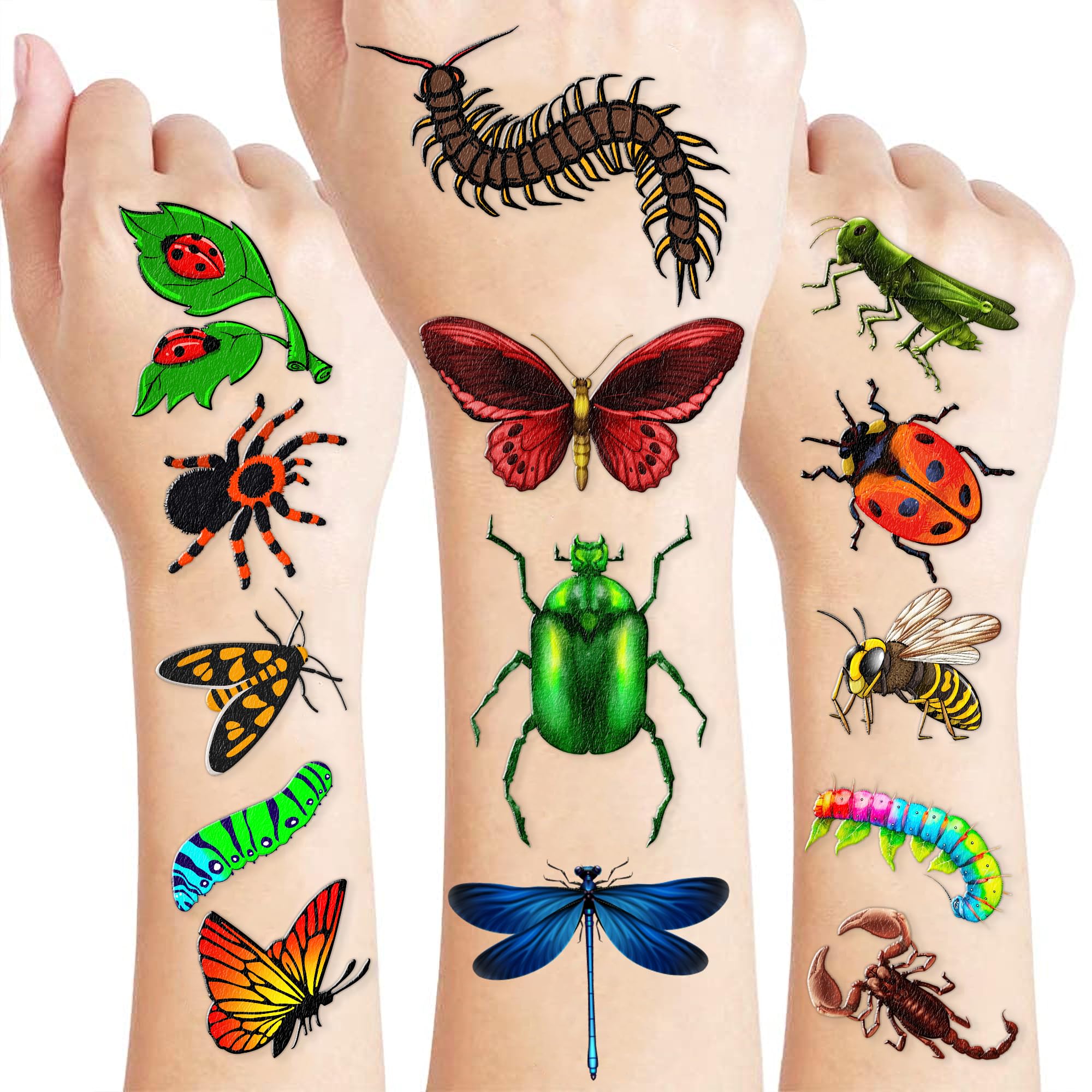 Bug Temporary Tattoos Insect Party Favors 96 PCS Bees, Spiders, Beetles, Caterpillar, Ladybug Themed Stickers for Kids Birthday Party Supplies, Decorations, Favors, and Prizes - Cute Gifts for Boys