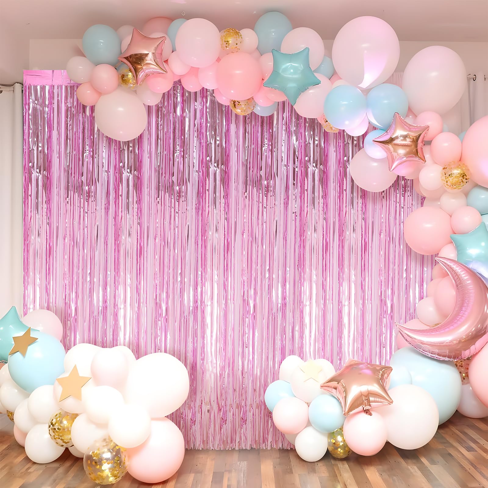 2 Pack Pink Foil Fringe Curtains Streamers Party Decorations 3.3 x 8.2 ft, Pink Tinsel Curtain Fringe Backdrop for Parties, Door Fringe Birthday Streamers, Barbie Backdrop Birthday Party Decorations