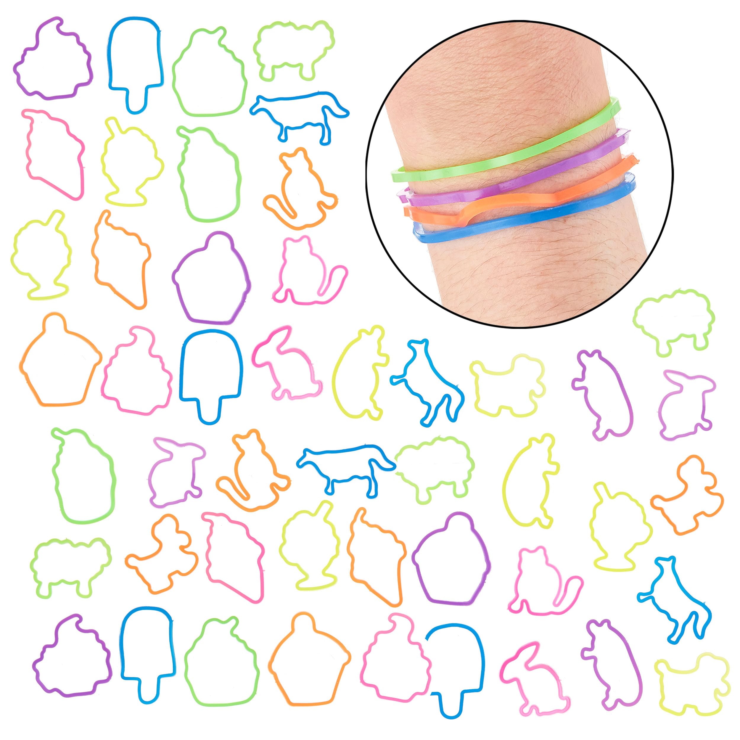 Expressions 48pc Shaped Gummie Bracelets - Bulk Pack Bright Colored Shaped Rubberband Bracelets | Bracelet Rubber Bands Kit, Rubber Bracelets For Kids & Kids Party Favors, Colored Rubber Bands