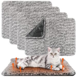 photect 4 pack self warming cat bed self heating dog cat pad extra warm thermal cat pad washable pet kennel pad crate bed mat removable cover non slip for indoor outdoor pets(gray,16 x 20 inch)