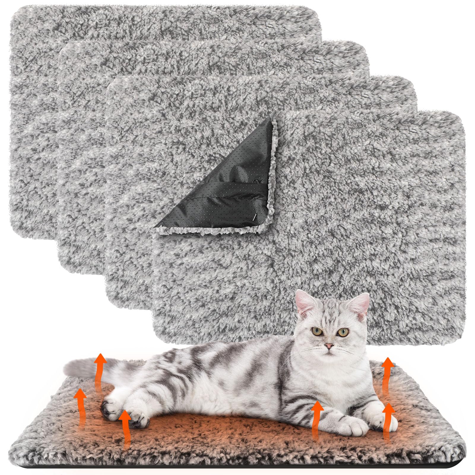 Photect 4 Pack Self Warming Cat Bed Self Heating Dog Cat Pad Extra Warm Thermal Cat Pad Washable Pet Kennel Pad Crate Bed Mat Removable Cover Non Slip for Indoor Outdoor Pets(Gray,16 x 20 Inch)