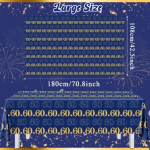 Lenyunge 60th Birthday Tablecloth Decoration,3pcs Gold and Blue Birthday Table Covers Plastic Waterproof Happy Birthday Party Supplies for Men Women 60th Birthday Party Supplies