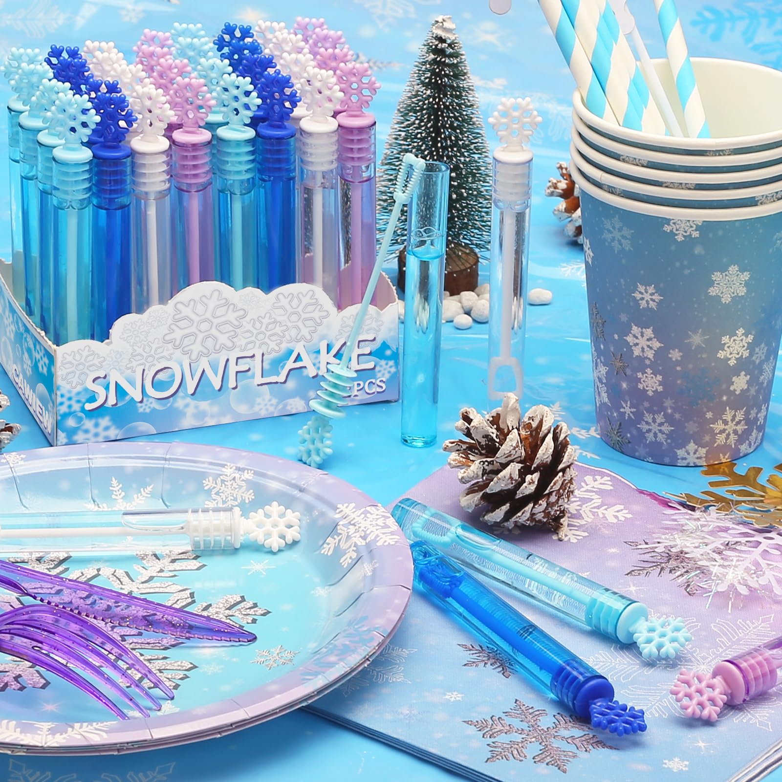 32 Pcs Frozen Bubble Wands Bulk For Kids, 4 Color Mini Snowflake Party Favors, Valentine's Day, Goodie Bag Stuffers, Classroom Exchange Prizes, Birthday Gifts, Pinata, Winter Themed Toy For Girls Boys