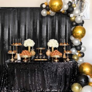 2 Pack Black Foil Fringe Curtains Streamers Party Decorations 3.3 x 8.2 ft, Black Tinsel Curtain Fringe Backdrop for Parties, Door Fringe Birthday Streamers, Photo Booth Backdrops, Party Décor