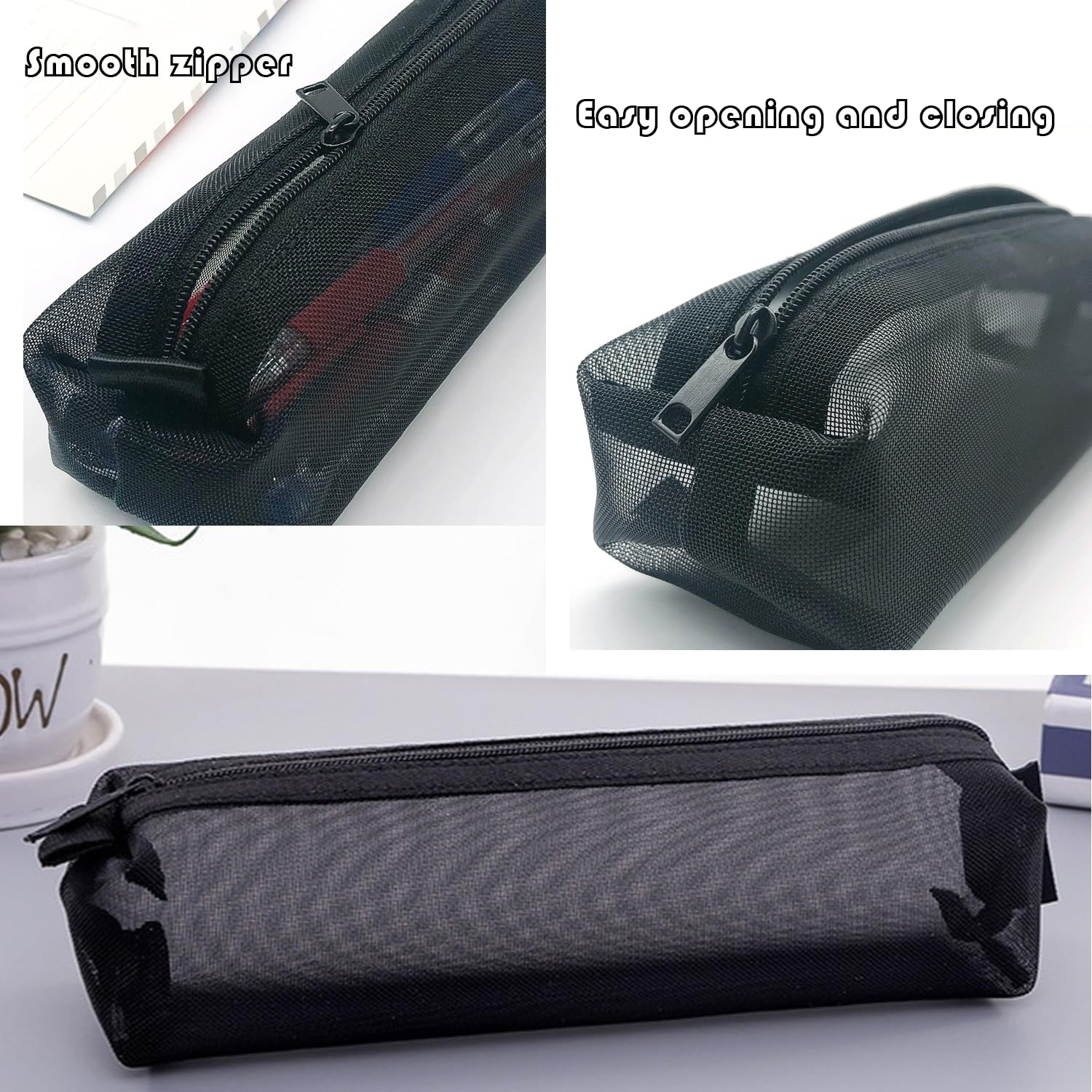 ONEDIGI 3 Pcs Mesh Cosmetic Bag Portable Travel Cosmetic Bag Mesh Pencil Case Suitable for Teenage Boys and Girls for Loading School Supplies