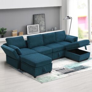 merax modular sectional sofa, u shaped couch w/adjustable armrests & backrests and 6 storage seats, for living room, apartment, blue