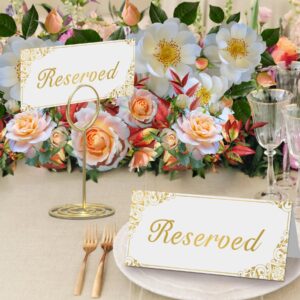 18 Pack Gold Reserved Table Signs for Wedding Party Restaurant - Double Sided Gold Reserved Signs for Tables Chairs - White Paper Reserved Table Tent Card - Wedding Accessories- Place Cards for Event