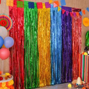 mega-l fiesta party decorations foil fringe curtains,2 pack mexican 3.3x6.6ft tinsel streamers for dia de los muertos day of the dead decorations backdrop,cinco de mayo taco party photo booth props