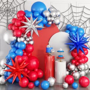 spider theme balloon garland kit,red blue balloon arch kit,red blue silver balloon arch for independence day graduation super spider hero theme party superhero theme decorations