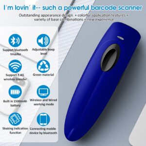 Alacrity 2D Barcode Scanner Wireless & Bluetooth & USB Wired Connection,Connect Smart Phone Tablet PC,QR Image Inventory Bar Code Scanner with Vibration Alert CO-R40 Blue