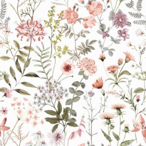 veelike 17.7''x354'' peach pink wildflowers floral wallpaper mural peel and stick pink floral contact paper for walls shelves nursery wallpaper removable adhesive floral vinyl wallpaper for bedroom