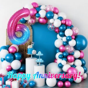 Pink Blue Number 6 Balloon, Large Foil Helium Gradient Rainbow Number Balloons, Big Mylar Number 6 Balloons for 6 Year Old Birthday Party Decorations Supplies Anniversary