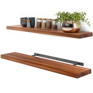 batoda set of 2 36" wood floating shelves wall mounted – rustic farmhouse wooden wall storage shelf for bedroom, kitchen, home décor - brackets and shelving hardware included (acacia, 36inch)