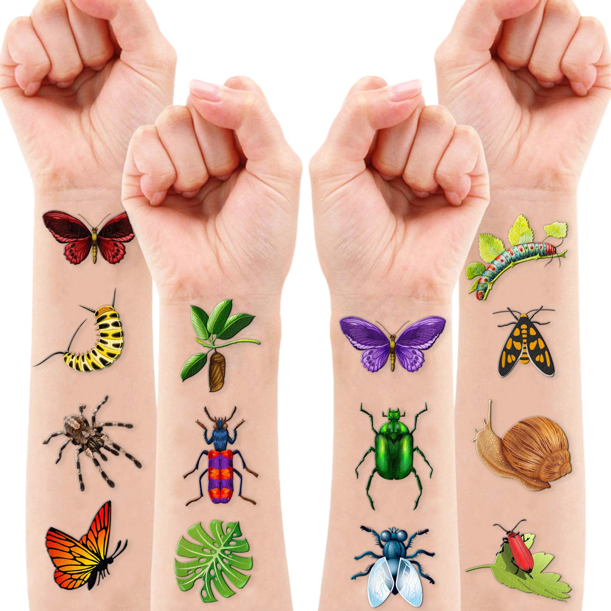 Bug Temporary Tattoos Insect Party Favors 96 PCS Bees, Spiders, Beetles, Caterpillar, Ladybug Themed Stickers for Kids Birthday Party Supplies, Decorations, Favors, and Prizes - Cute Gifts for Boys