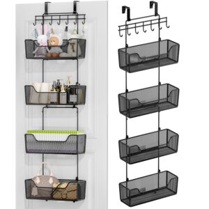 hapirm over the door organizer - hanging door organizer with 4 metal large capacity baskets and adjustable coat hook, behind door storage for bathroom bedroom kitchen pantry closet cabinet