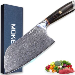 mokeen cleaver knife 7 inch, 67 layers vg10 damascus steel kitchen knife, ultra sharp meat cleaver, professional chef knife with unique wood handle, full tang, gift box