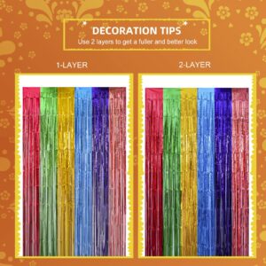 Mega-L Fiesta Party Decorations Foil Fringe Curtains,2 Pack Mexican 3.3x6.6ft Tinsel Streamers for Dia De Los Muertos Day of The Dead Decorations Backdrop,Cinco de Mayo Taco Party Photo Booth Props