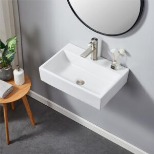 VCCUCINE Contemporary 21"x14" Porcelain Ceramic Wall Mounted Bathroom Vessel Sink,Modern White Floating or Countertop Rectangle Lavatory Art Basin with Faucet Hole Vanity Sink