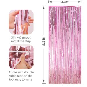 2 Pack Pink Foil Fringe Curtains Streamers Party Decorations 3.3 x 8.2 ft, Pink Tinsel Curtain Fringe Backdrop for Parties, Door Fringe Birthday Streamers, Barbie Backdrop Birthday Party Decorations