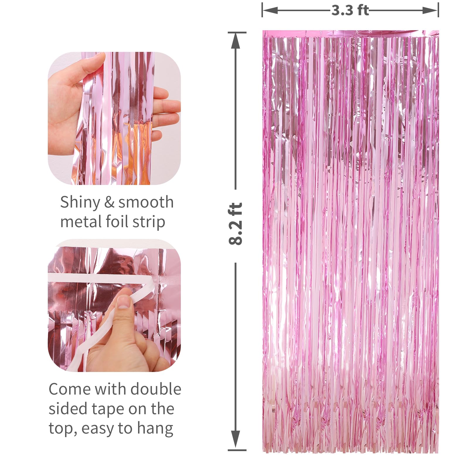 2 Pack Pink Foil Fringe Curtains Streamers Party Decorations 3.3 x 8.2 ft, Pink Tinsel Curtain Fringe Backdrop for Parties, Door Fringe Birthday Streamers, Barbie Backdrop Birthday Party Decorations